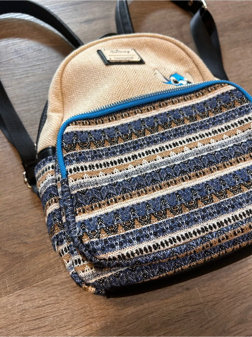 Loungefly Disney Lilo & Stitch Ohana Mini Backpack Blue Tan Tribal Print